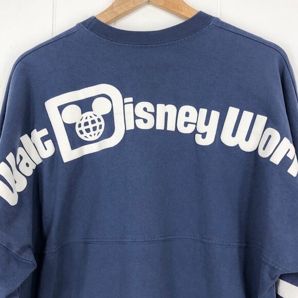 Disney Parks Spirit Jersey Puff Print Varsity Stripe Sleeve Size Medium Blue Whi - Picture 7 of 16